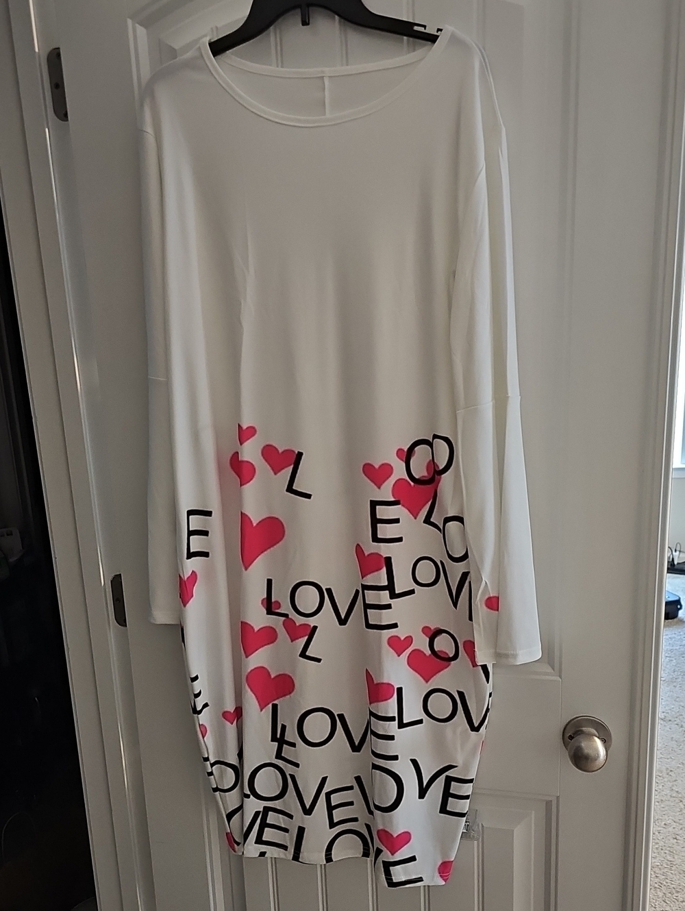 White Long Sleeve Dress with Pink Heart LOVE Print